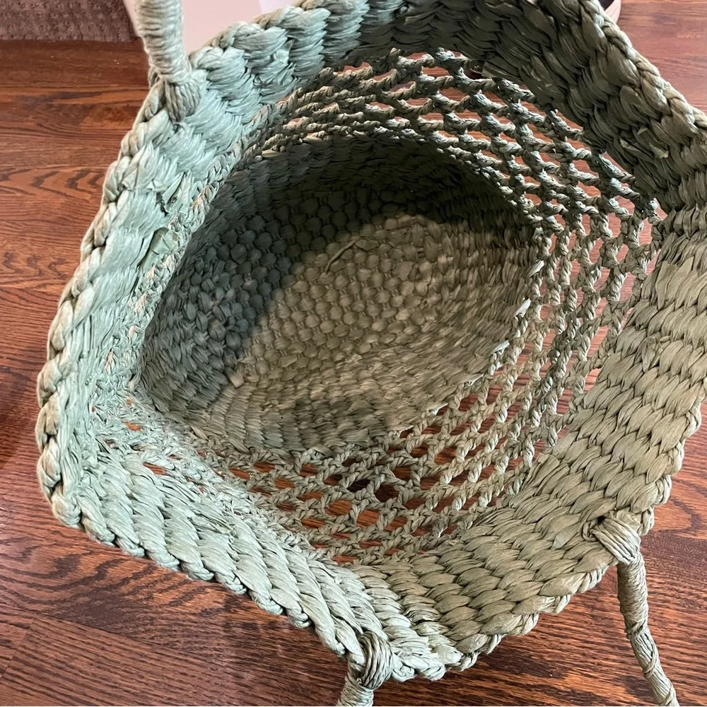 SHADE & SHORE Green Paper Raffia Woven Tote Beach Bag